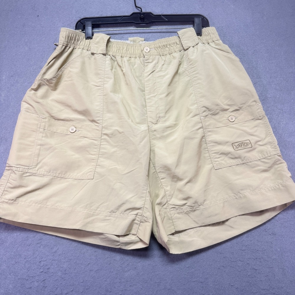 AFTCO Mens Fishing Shorts Khaki 40x8 Elastic Waist Cargo Utility Outdoor